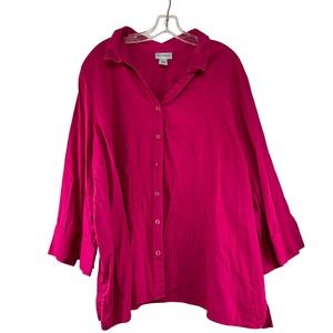 Catherines Button Up Top Womens Size 3X‎ Pink 3/4 Sleeve Stretch